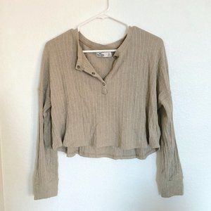 Hollister Beige Quarter Button-Up Long Sleeve
